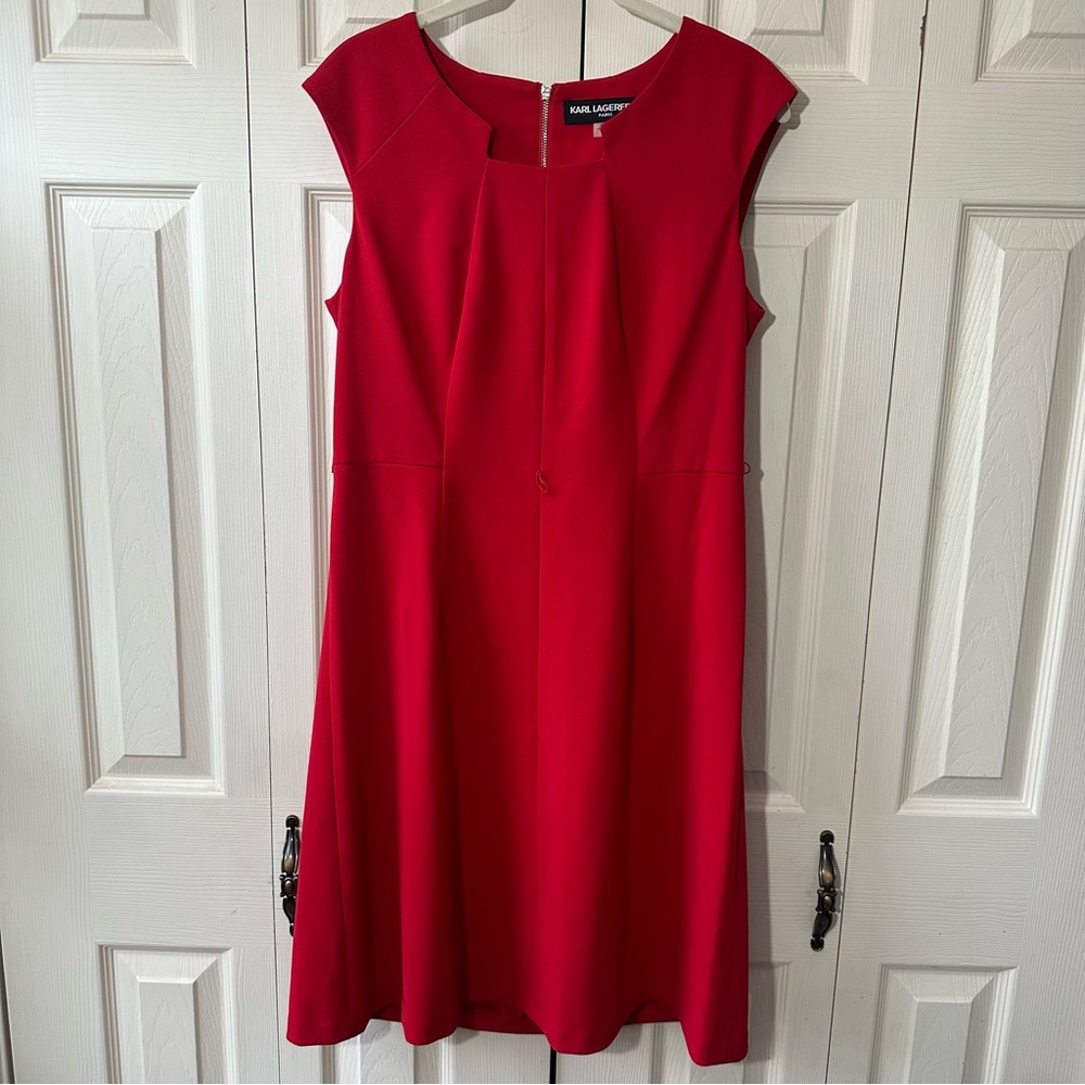 Karl Lagerfeld Berry Red Square Neck Cap Sleeve Sheath Dress Women’s Size 10